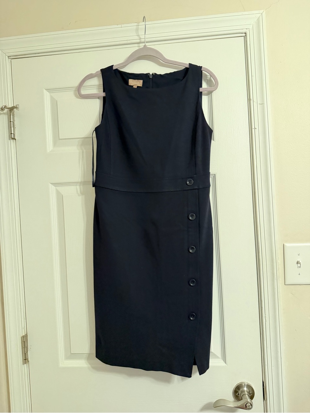 Talbots Navy Button-Side Sleeveless Sheath Dress
